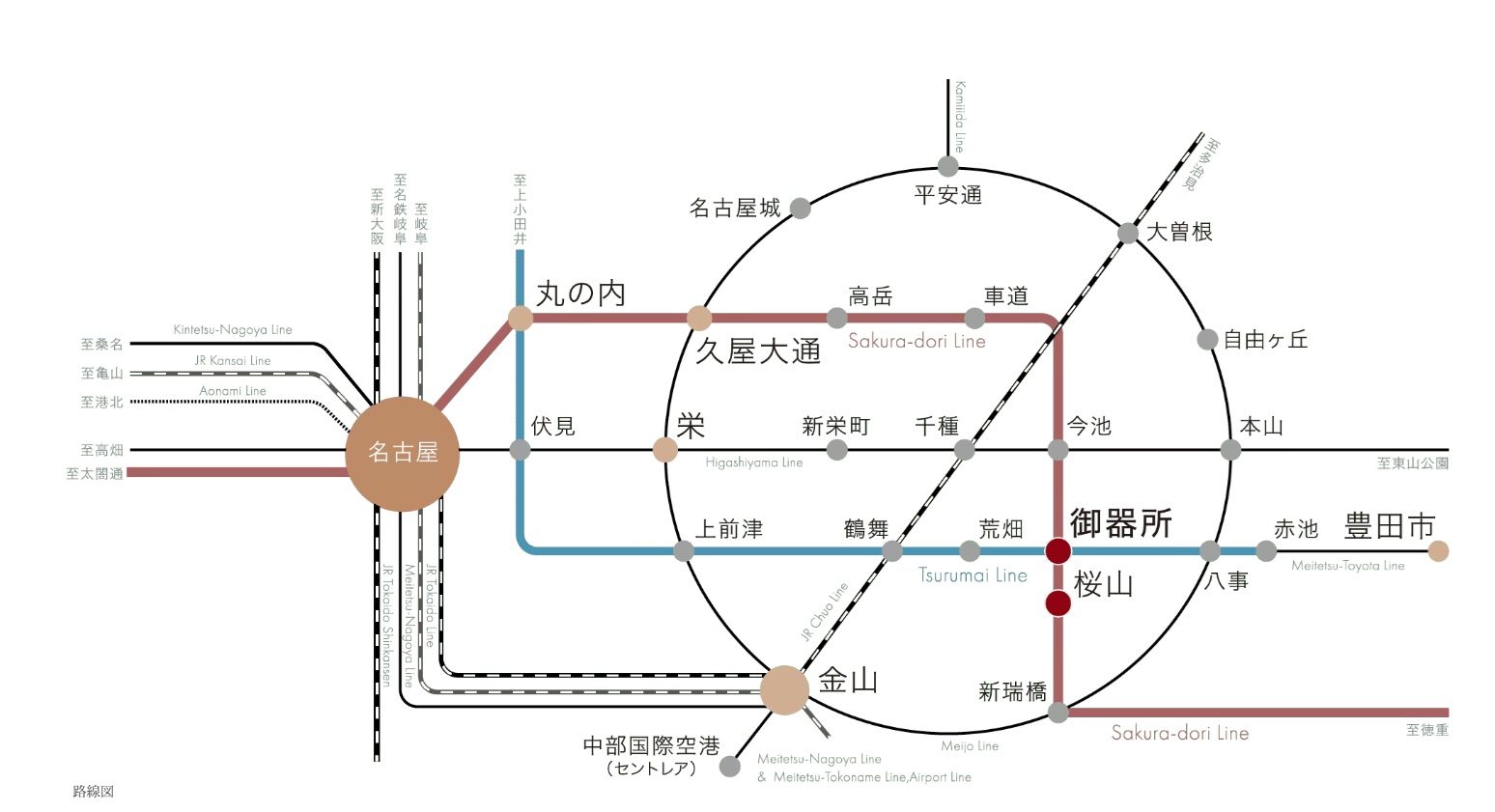 デュオヒルズ御器所 都市を自在に、日々を軽快に。 都心を縦横につなぐ2路線アクセス、「御器所」駅徒歩5分。