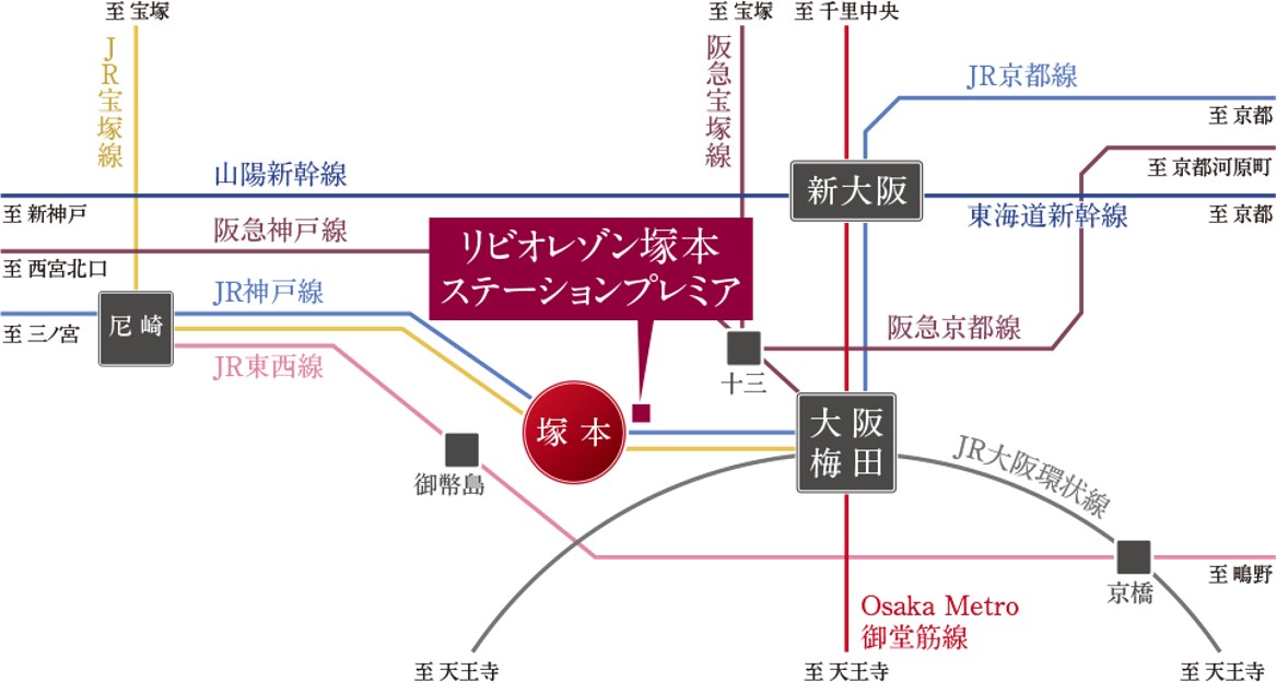 JR大阪1駅新築分譲マンションプロジェクト（リビオレゾン塚本ステーションプレミア） JR「大阪」駅へ1駅3分でダイレクトアクセス。