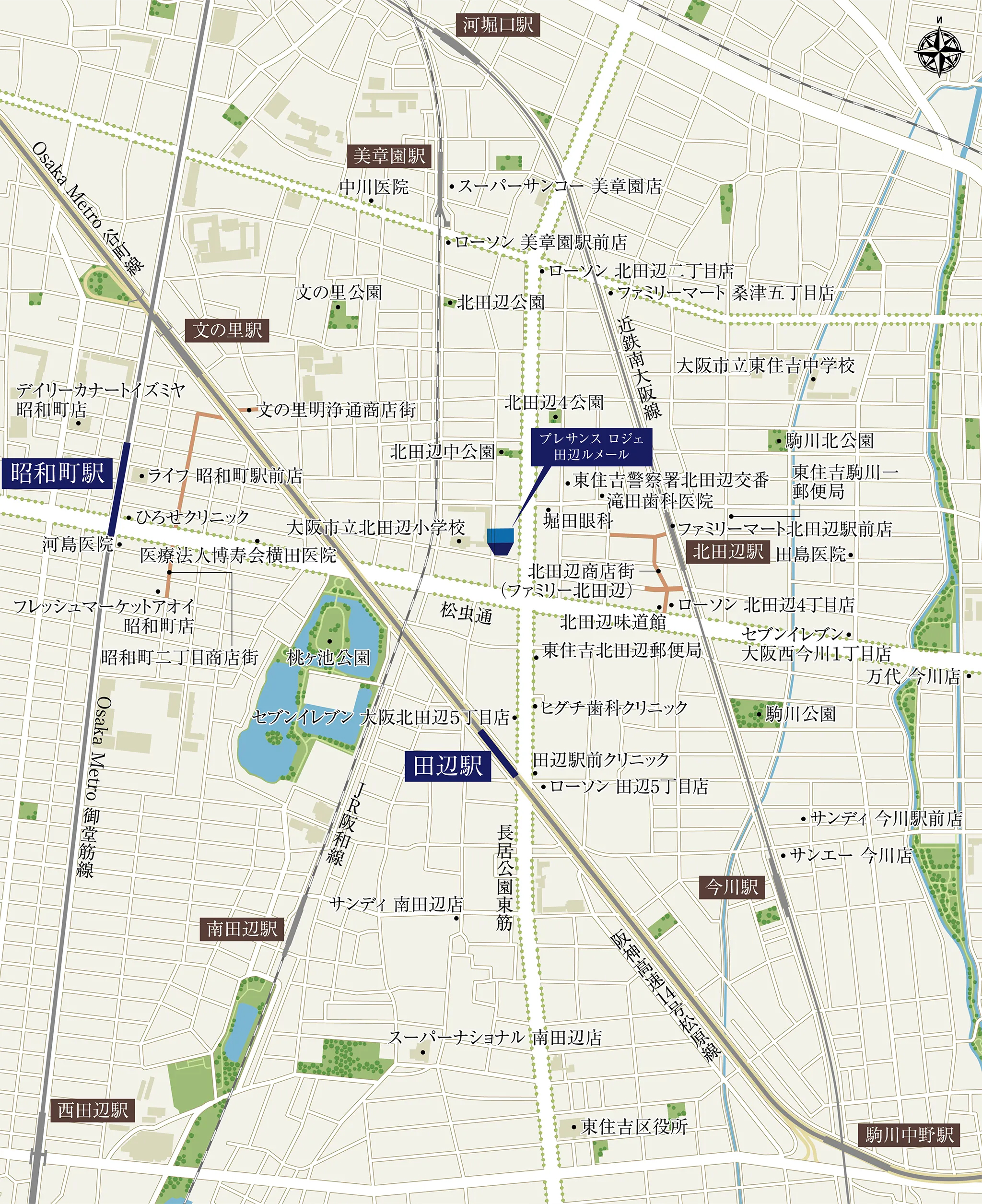 プレサンス ロジェ 田辺ルメール：案内図