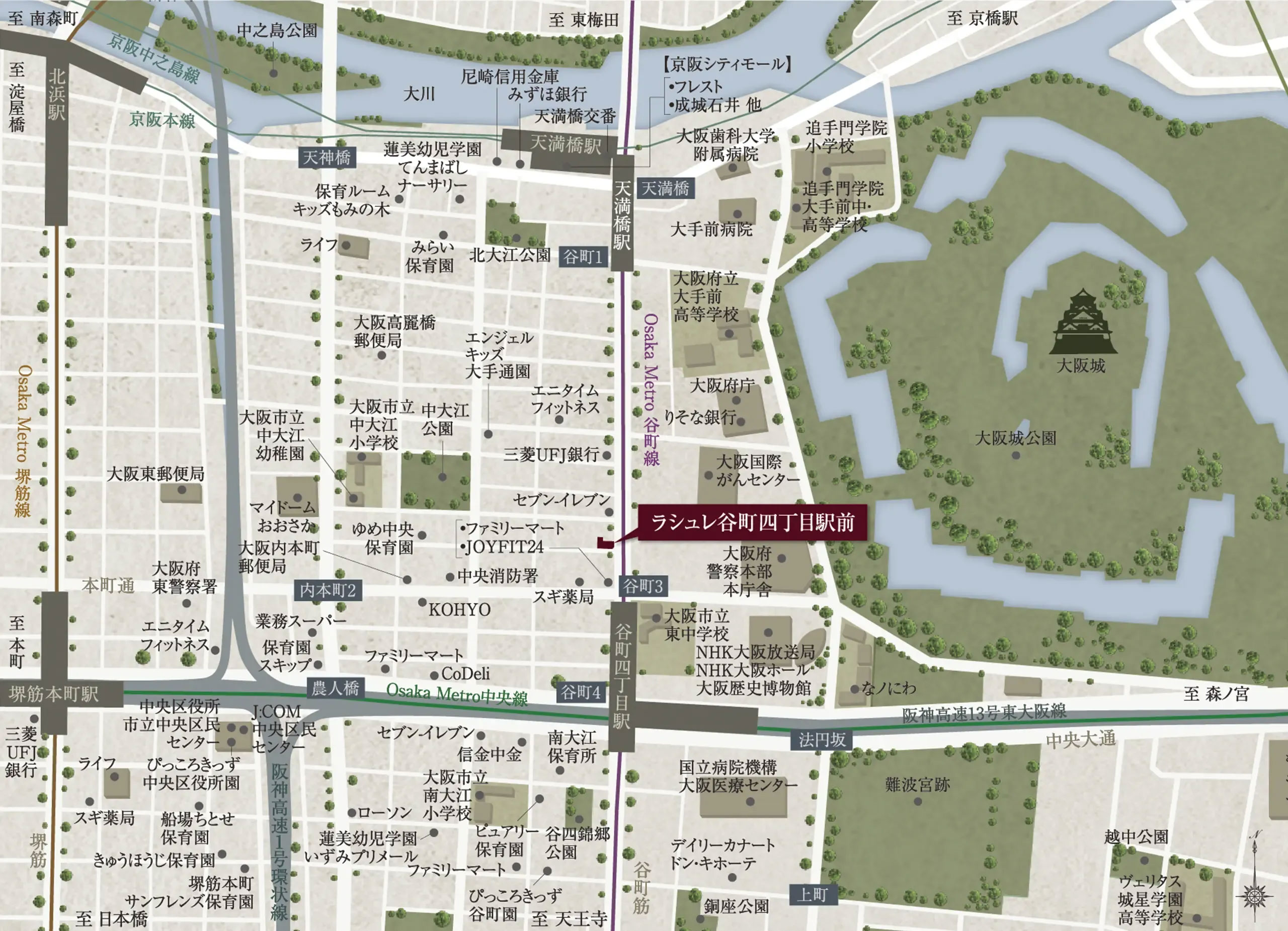 ラシュレ谷町四丁目駅前：案内図