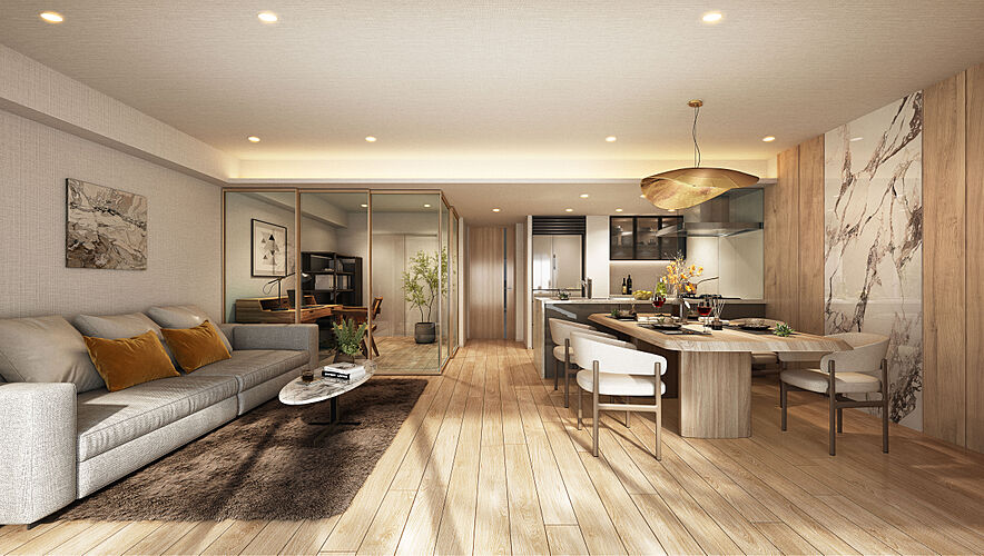 クリオレジダンス八王子セントラルマークス リビング・ダイニング・キッチン完成予想図(Fタイプ／設計変更プラン・分譲済み)