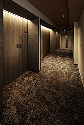 [内廊下完成予想CG] ホテルライクなプライバシー性を創出し、天候を気にせず快適に利用できる内廊下を採用。