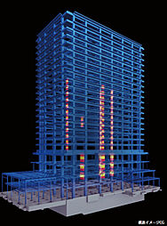 [制振構造] 「リビオタワー羽沢横浜国大」は、多くの超高層タワーマンションで採用している「制振構造」にて建築されます。※掲載の構造イメージCGは図面を基に描き起こしたイメージであり、実際とは異なります。