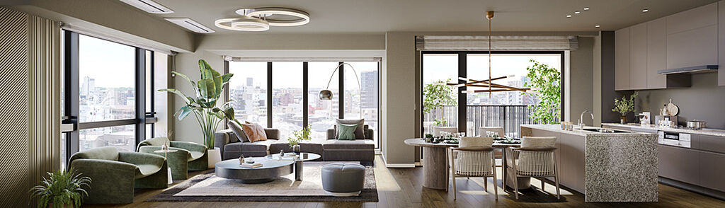 グランドメゾンＴｈｅ本山鹿子町 リビング・ダイニング完成予想CG