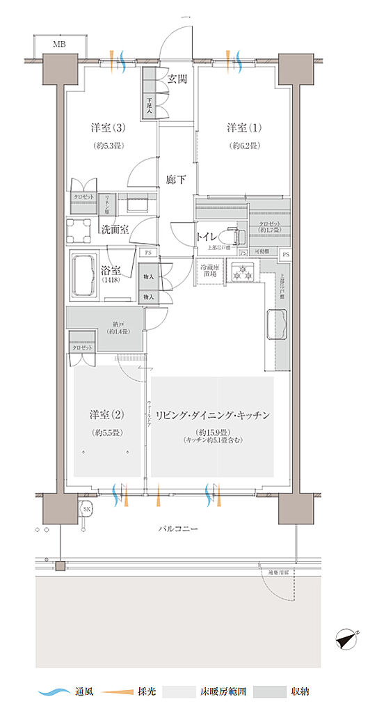 多摩川シーズンズ 間取り 【先着順】C16