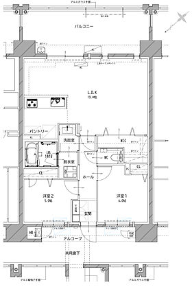 リヴィエールタワー下関海峡ヴィラ 間取り Bα
