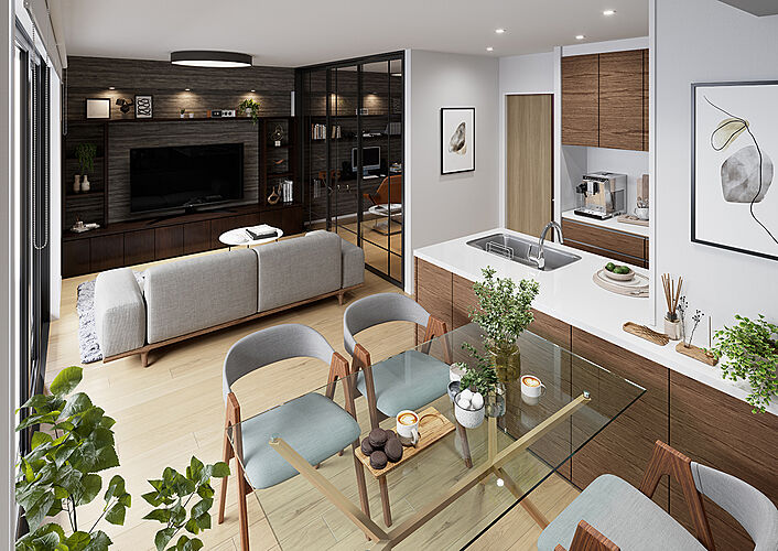 ファーネスト桜町通りタワー リビング・ダイニング・キッチン完成予想CG（Eタイプ）