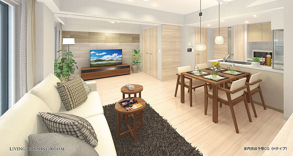 クリーンリバーフィネス元町プレセア リビング＆ダイニング完成予想CG（Hタイプ）