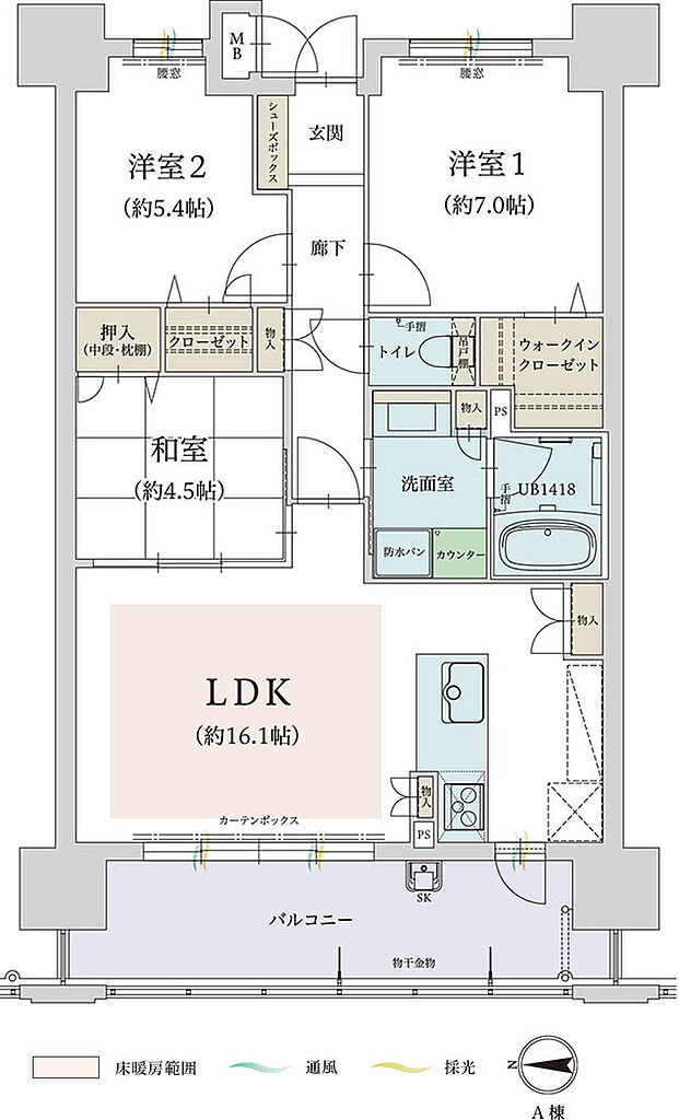 オーヴィジョン香椎浜ザ・シティ 間取り 【A棟】B・B1