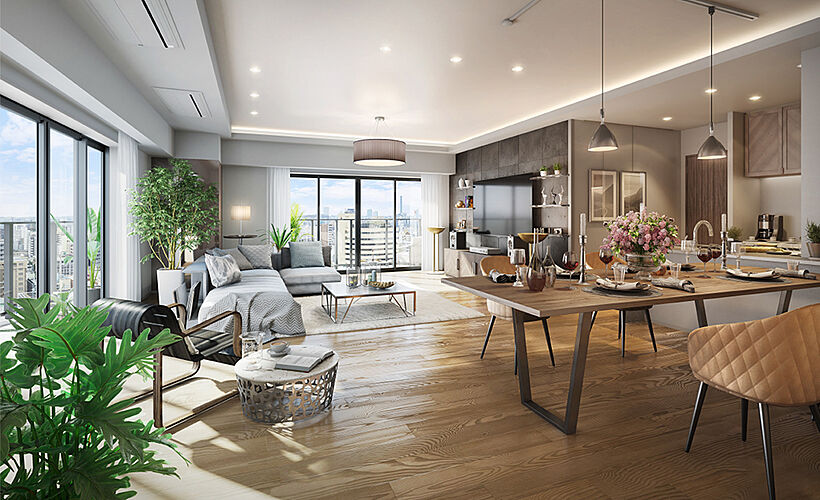 ローレルタワー名古屋千種 リビング・ダイニング完成予想イメージCG（Tタイプ）