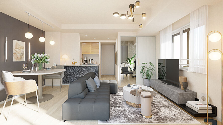 アルビオ・ガーデン北31条 Ctype／リビング・ダイニング家具配置イメージ