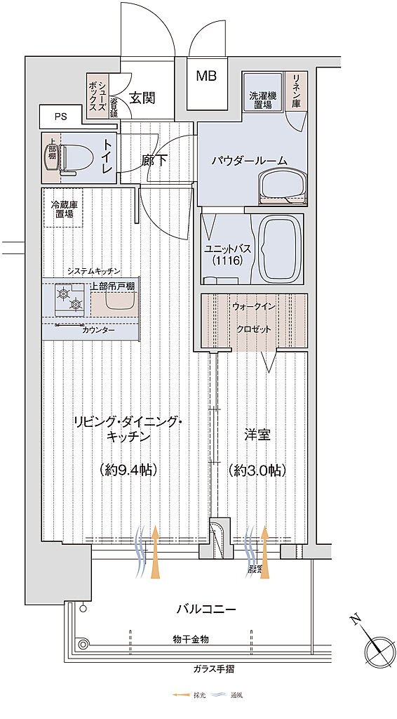 プレサンス ロジェ 京橋 GREEN YARD 間取り 【A棟】E'