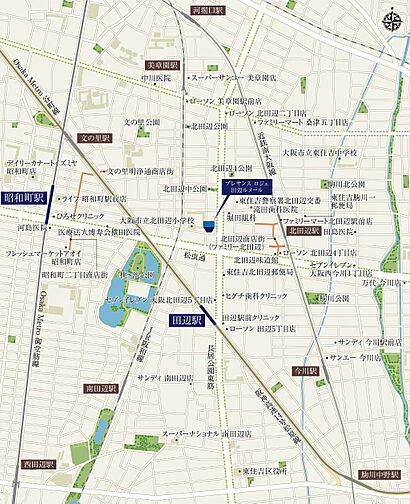 プレサンス ロジェ 田辺ルメール 現地案内図