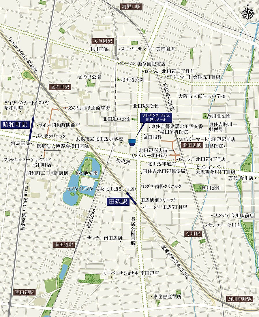 プレサンス ロジェ 田辺ルメール：案内図