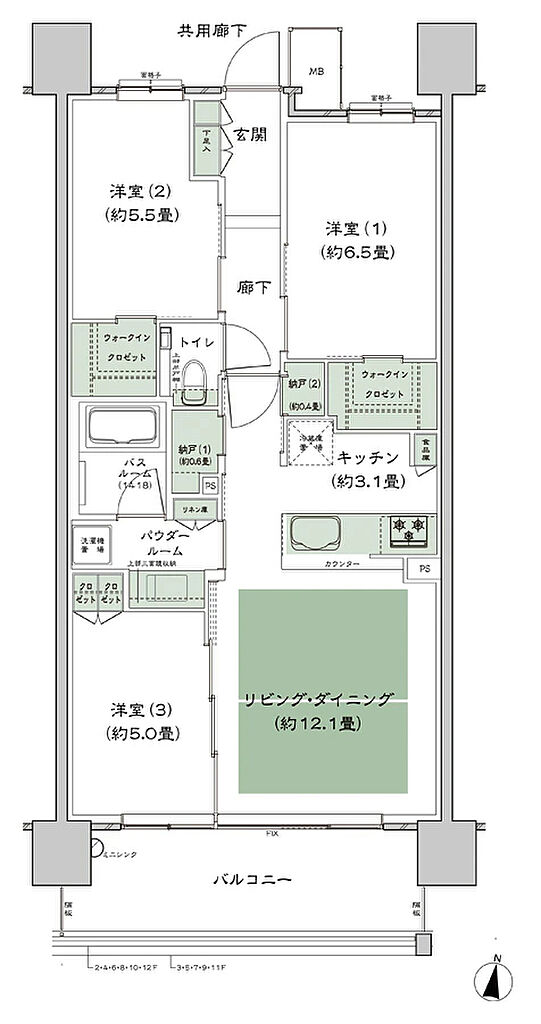 シティハウス堤通雨宮町 間取り B11'-標準