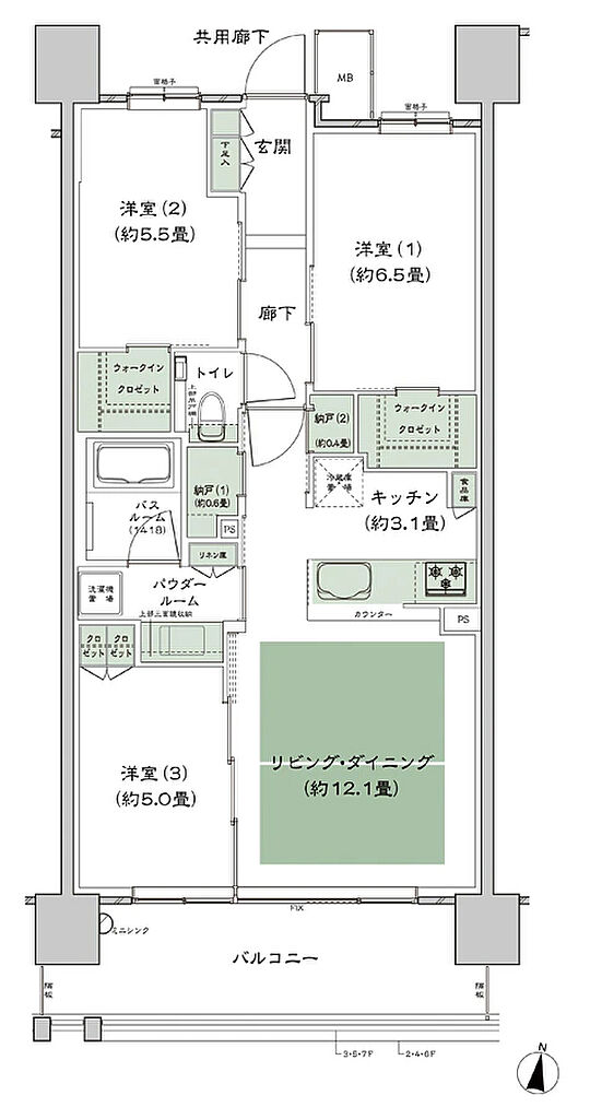 シティハウス堤通雨宮町 間取り B13'-標準