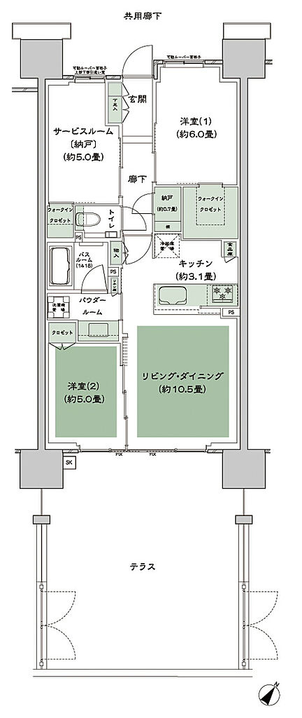 シティテラス下丸子 間取り A-B'ct