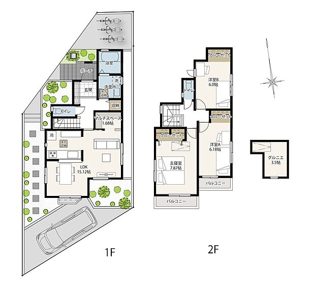 5974万円、3LDK、土地面積119.9m2、建物面積91.91m2 LDKの一角にはL型カウンターを備えたマルチスペースを設け、お子様の勉強やリモートワークなどにピッタリです。