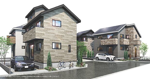 【完成予想図】
自然や広い空を感じられる、低層住居専用地域ならではの伸びやかな住環境に総4棟で登場。LDKやバルコニーが南向きで明るく、太陽光発電や蓄電池を搭載。ZEH水準の品質や高い収納率も魅力です