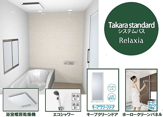 【キレイと暖かさが続く！毎日の疲れを癒すシステムバス】ホーロークリーン浴室パネルは、入浴後に毎日シャワーで流すだけ。傷つきにくく、湯あかもサッとひと拭きでお手入れカンタンです。掃除道具や椅子もマグネット収納で壁かけにすれば、床にモノを置かずに済み、お掃除もラクに。浴槽パンに保温効果があり、壁面・天井にもたっぷりの保温材を標準装備。シャワーヘッドはボタンを押すだけで止水ができる節水仕様です。