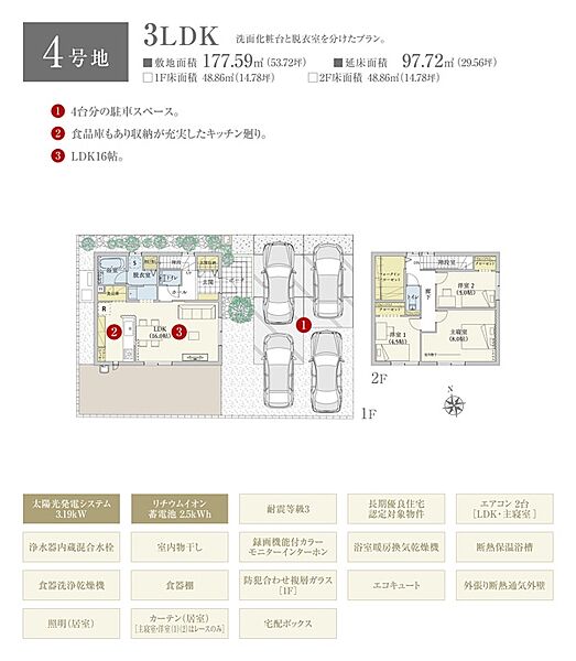 間取・外構植栽図は設計図書を基に描き起こしたもので実際とは多少異なる場合があります。 家具・家電・備品・車等は価格に含まれません。