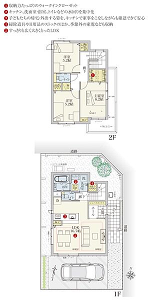 [1号地 プラン図] 間取・外構植栽図は設計図書を基に描き起こしたもので実際とは多少異なる場合があります。 家具・家電・備品・車・自転車等は価格に含まれません。