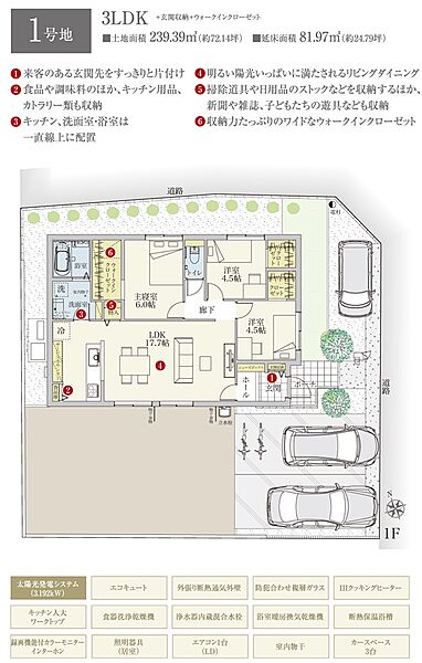 間取・外構植栽図は設計図書を基に描き起こしたもので実際とは多少異なる場合があります。 家具・家電・備品・車・自転車等は価格に含まれません。