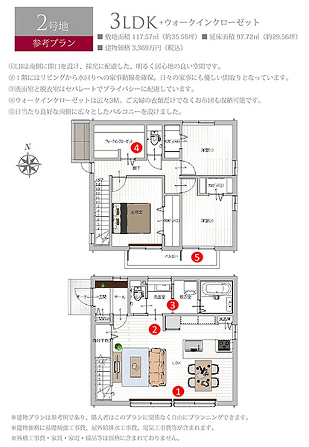 ［参考プラン］※建物プランは参考例であり、購入者はこのプランに関係なく、自由にプランニングできます。