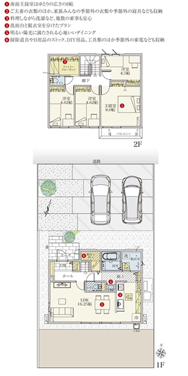 [C号地 プラン図] 間取・外構植栽図は設計図書を基に描き起こしたもので実際とは多少異なる場合があります。 家具・家電・備品・車・自転車等は価格に含まれません。