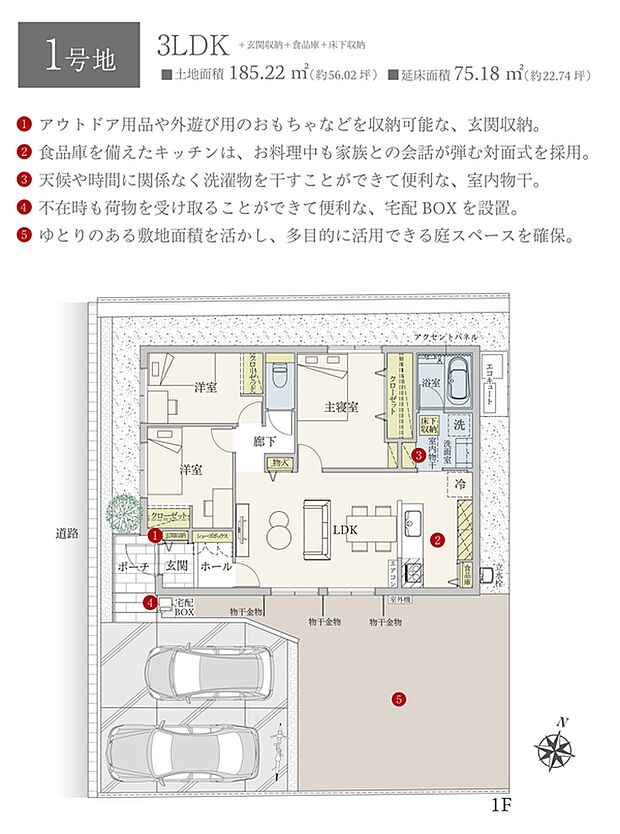 間取・外構植栽図は設計図書を基に描き起こしたもので実際とは多少異なる場合があります。LDの家具は価格に含まれますが、その他の家具・家電・備品・車・自転車等は価格に含まれません。