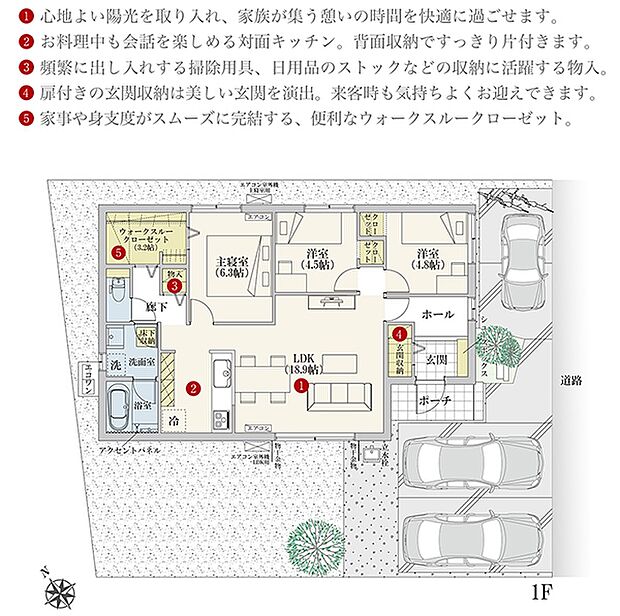 [1号地　プラン図]間取・外構植栽図は設計図書を基に描き起こしたもので実際とは多少異なる場合があります。 家具・家電・備品・車・自転車等は価格に含まれません。