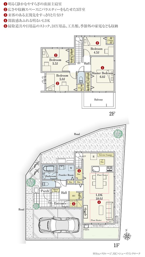 【5号地】間取・外構植栽図は設計図書を基に描き起こしたもので実際とは多少異なる場合があります。家具・家電・備品・車・自転車等は価格に含まれません。