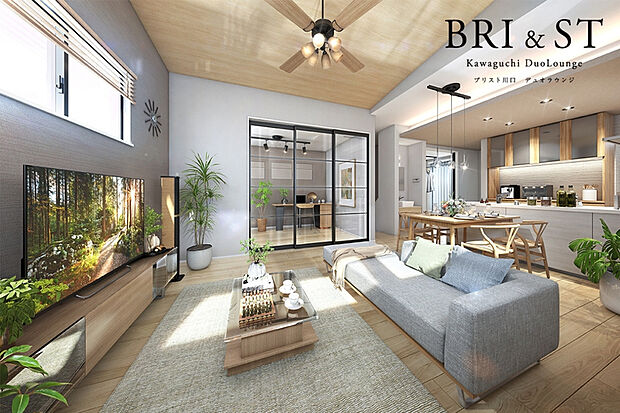 【PLAN1】豊かな陽光と勾配天井の開放感でゆとりを味わう2Fリビングの家。※1号棟完成予想図