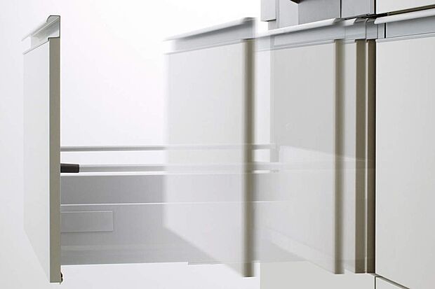 【クリナップ/サイレントレール】静かにしまるダンバー機構を標準搭載。しまるときの衝撃を和らげ、中のものへのショックも抑えます。