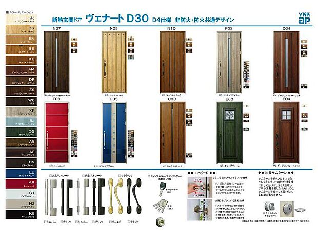 【 ◆玄関ドア◆お好みに合わせた選択可能】１０のデザインパターン×２０のカラー×３つのドアノブデザインから自由に組み合わせが可能です。