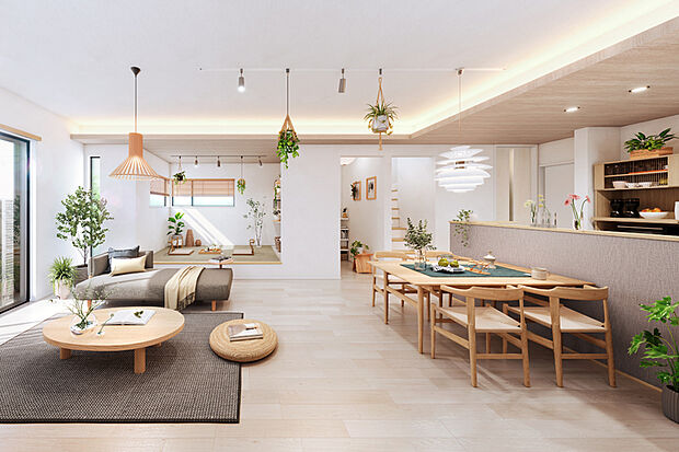 【MULTI CORNER】
リビングと段差でさりげなく仕切ったマルチコーナーのあるプラン。読書や趣味などはもちろん、LDKから目が届くので子どもの遊び場にもぴったりです。※3号棟LDK完成予想図