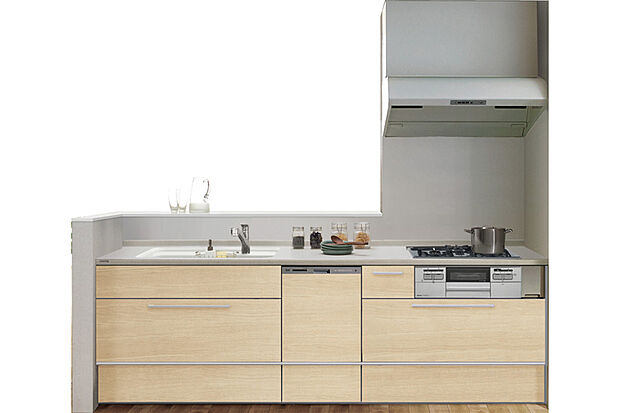 【【キッチン/トクラスBb クラストンカウンター】】熱や汚れ、衝撃などに強く、美しさが長持ちする人造大理石ワークトップを用いたシンク一体型カウンターキッチン。調理スペースが広く、お掃除もらくらくです。※写真はイメージです。