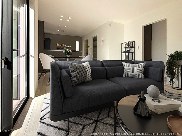 【2号棟　LDK　CG家具設置イメージ】
※画像に含まれる家具家電はCGで作成したイメージです。実際の物件には付帯しません。