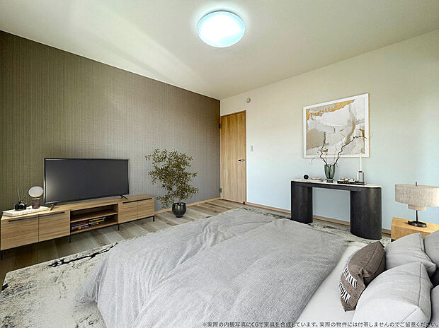 【3号棟主寝室　CG家具設置イメージ】
※画像の家具家電はCGで作成したイメージです。実際の物件には付帯しません。