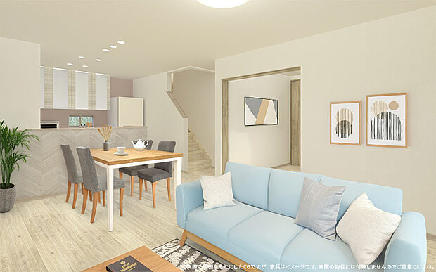 【1号棟 LDKイメージパース】
※画像は設計図面を基に作成したイメージです。