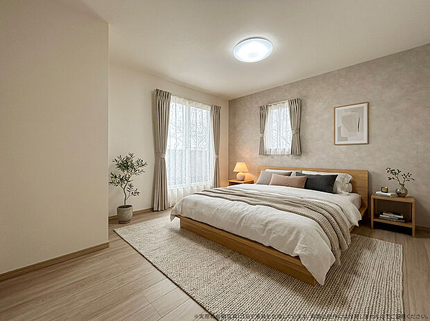 【1号棟主寝室　家具設置イメージ】
※画像内の家具家電はCGで作成したイメージです。実際の物件には付帯しません