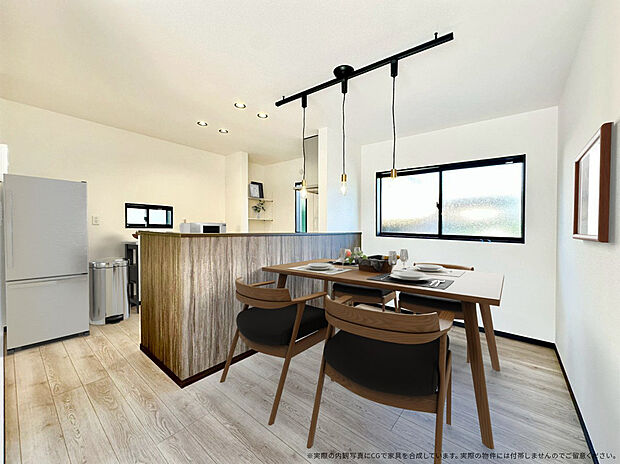 【2号棟ダイニング CG家具設置イメージ】
※画像に含まれる家具家電はCGで作成したイメージです。実際の物件には付帯しません。