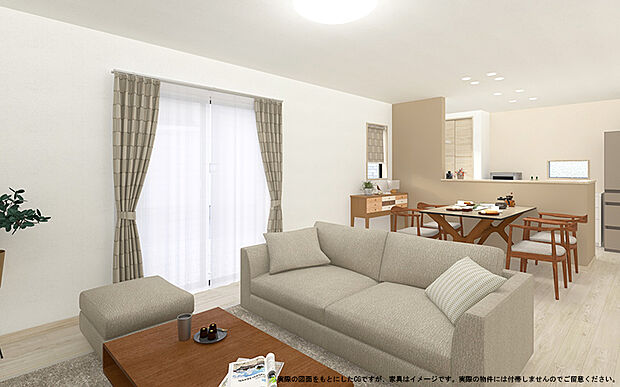 【1号棟 LDKイメージパース】
※画像は設計図面を基に作成したイメージです。
