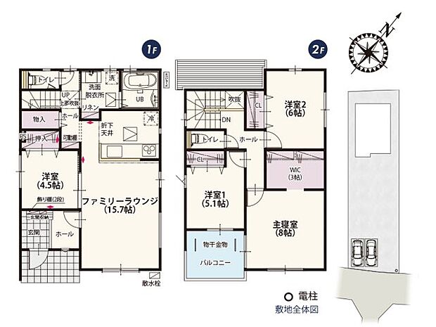 玄関ホールを抜けると必ずLDKを通るので、帰宅した家族に顔を合わせて「おかえり」が言える家♪主寝室は季節の家電や布団など大きな物も収納できる3帖のWIC付き!