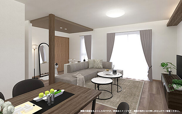 【【2号棟 リビング】】お料理をしながらリビング全体を見渡せる開放的な空間です!
※掲載のCG・家具はイメージで、実際の物件には含まれません。