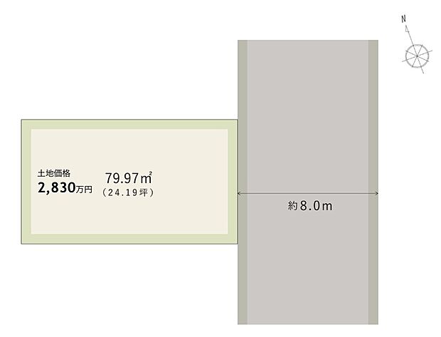 【区画図】
前面道路の幅員は約8.0m。南海高野線「我孫子前」駅まで徒歩6分の利便性の良い立地です。小学校まで徒歩1分など安心の子育て環境が整っています。

