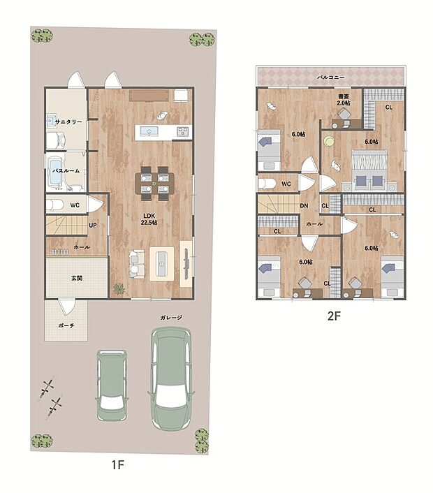 【参考プラン図】
22帖超のLDK、全居室6帖以上の4LDKの住まい。ゆとりある広さでゆったりと寛げます。水回りを集約したスムーズな家事動線も魅力◎《建物面積113.40m2、建物価格2334万円》