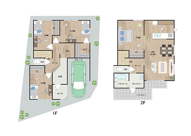 約16.0帖の2階LDKには、一体利用も可能な約7.0帖の洋室が隣接。2階に水回りを集約し家事動線良好!サニタリーから直接バルコニーに出入り可能です。《建物価格:1736万円、建物面積:101.65m2》