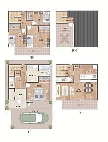 暮らしの楽しみが広がるルーフバルコニー付きの住まい。2階LDKもバルコニーに面し、陽光差し込む明るい空間が広がります。《建物面積106.11m2、建物価格2203万円》 