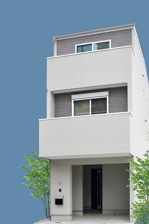 【【本分譲地に建築可能な建物プラン例】】約18坪の敷地に約31坪の建物をつくり、4LDKの間取りを実現。各フロアに収納も設け、無駄のないプランです。《分譲地外:建物面積102.87m2、建物価格2145万円》